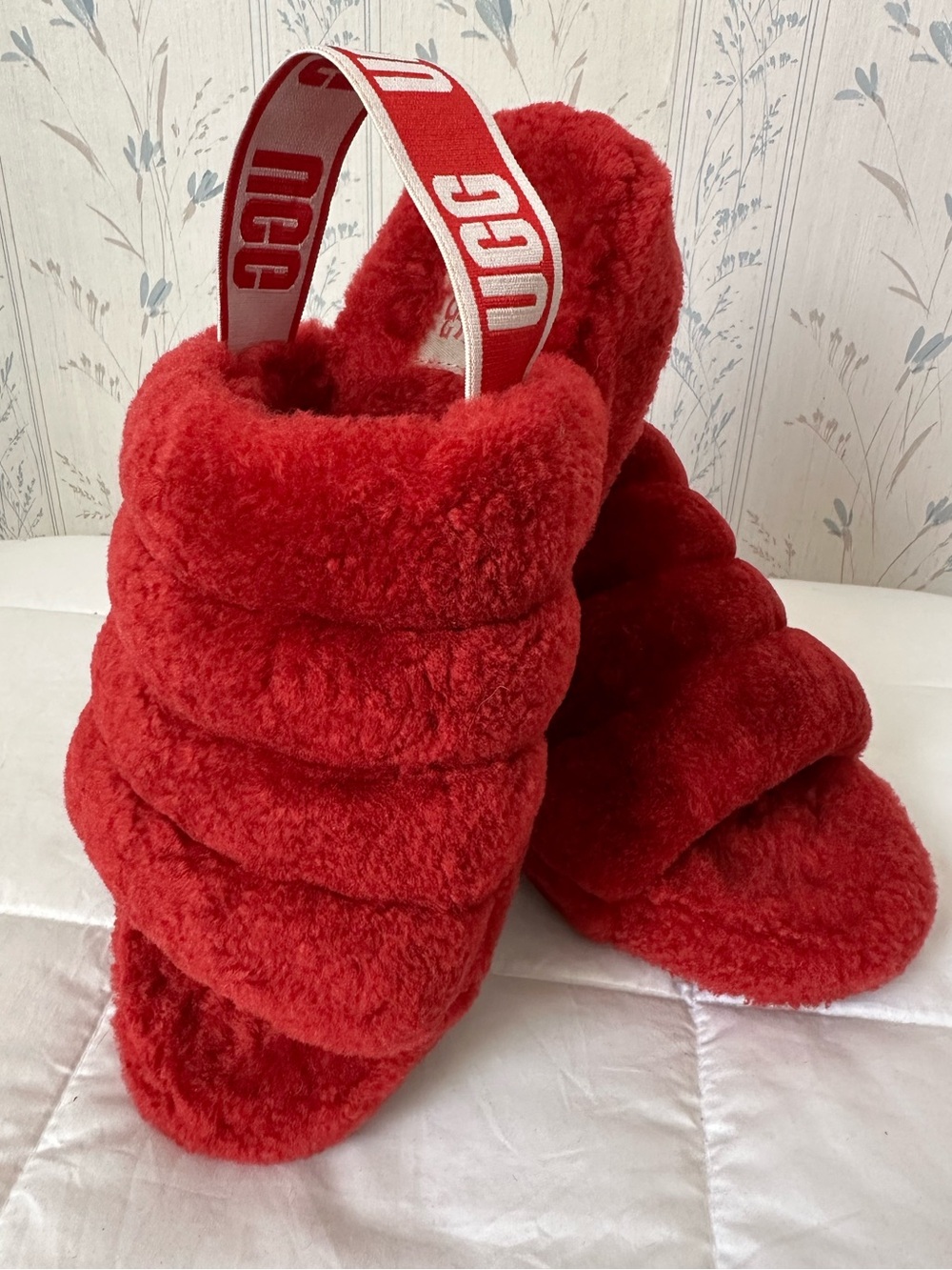 UGG Red Fuzzy Slide Sandals